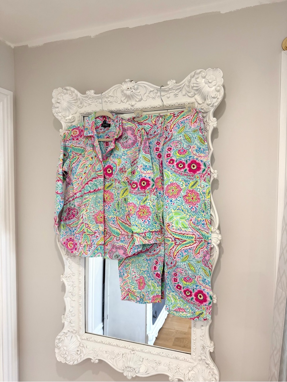 Ralph Lauren Multicolor Floral Paisley Print Pajama Shirt and Pants Matching Set